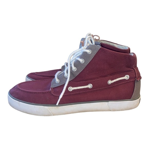 𝅺POLO Ralph Lauren Lander Chukka Canvas High Top Sneakers Shoes Burgundy & Gray - Picture 2 of 10